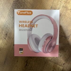 TuneFlux Pink and White Over-Ear Headphones with Bluetooth